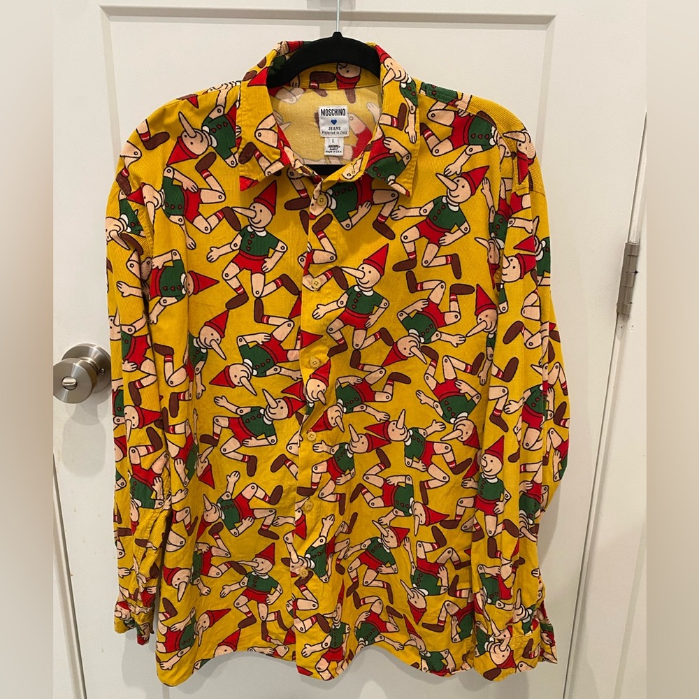 RARE Moschino Vintage 90’s Ribbed 100% Cotton Corduroy Pinocchio Button Shirt Lg